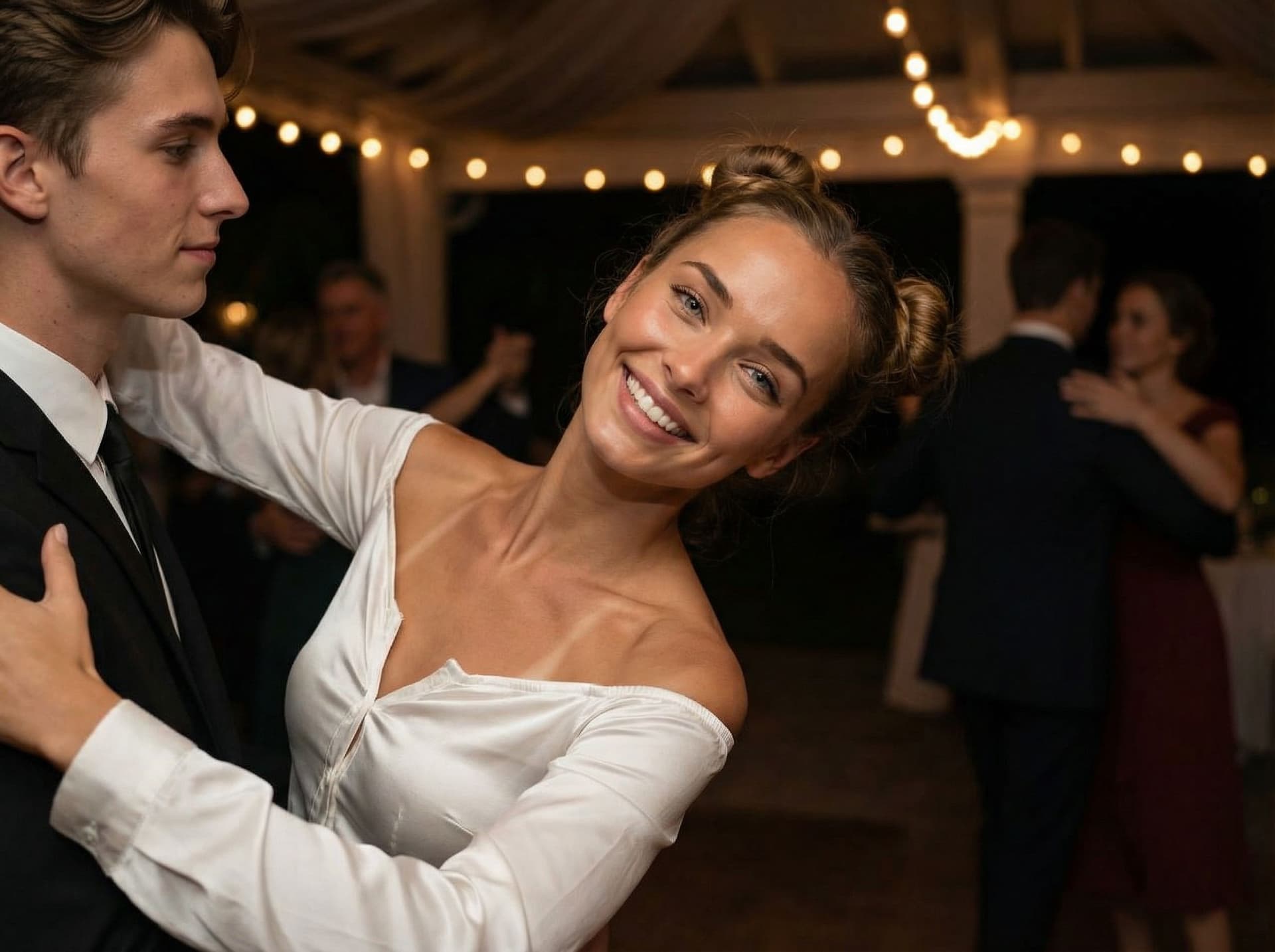AI generated: Date night with a beautiful Instagram influencer. She has grey eyes, dark blond hair, very natural m...