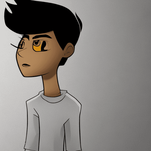 AI generated: cartoon character drawn of a teenager, his hair is black,  wearing black ware, drawing style, he is ...