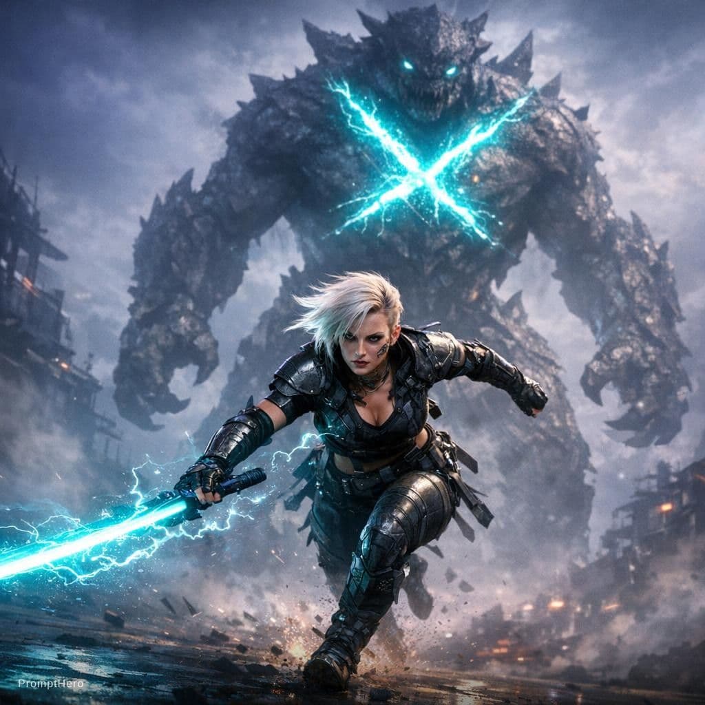 AI generated: Dramatic epic science fiction scene, wide shot with controlled composition, low tilted angle (dynami...