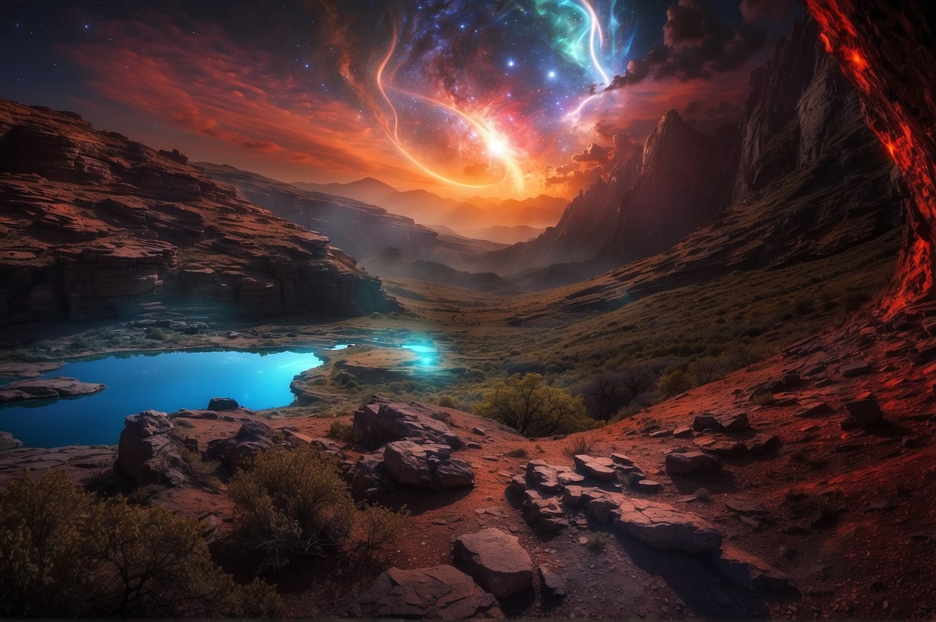 AI generated: This is a scene of a cosmic wonder, where two worlds collide in a dazzling display of light and powe...