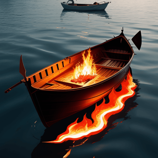 AI generated: A rosi in boat, floating on fire