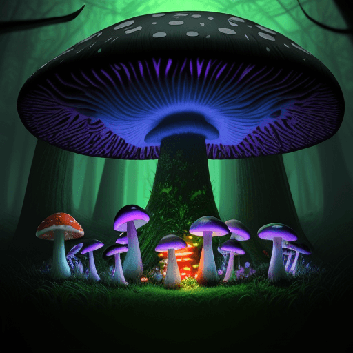AI generated: large glowing mushroom forest --style raw --v 6.0