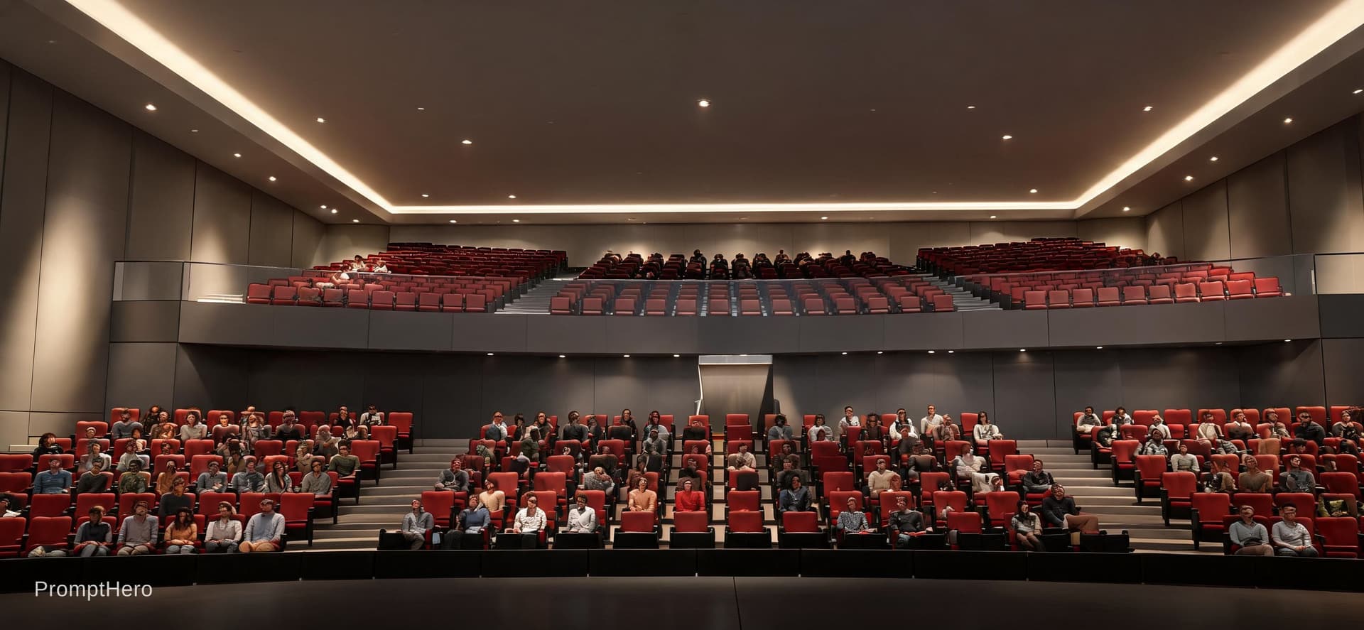 AI generated: create a modern interior of the given auditorium in 3d realistic render image, alson add some detail...