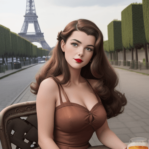 AI generated: Photo of A gorgeous French woman, she has a 1940s hair styled with long brown hair, she is wearing a...