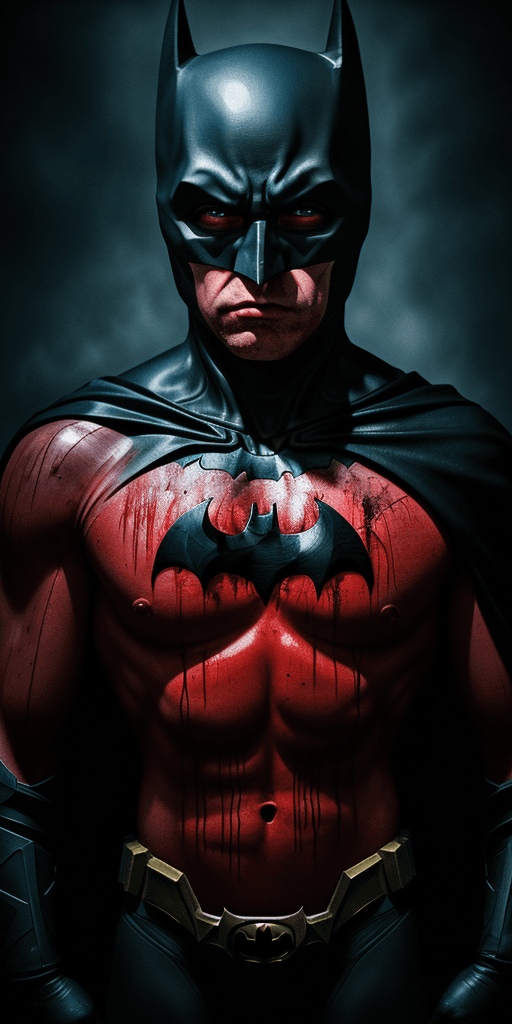 AI generated: 8k Studio Photography, work over Batman, tears of blood, Scary Creepy (Grisly) Ominous, Painted with...