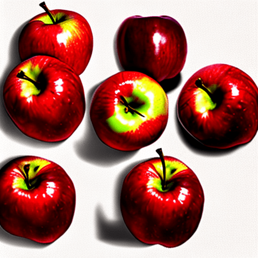 AI generated: foreground: 6 red apples grouped in 3, 2, 1
background: white wall
style: cartoon