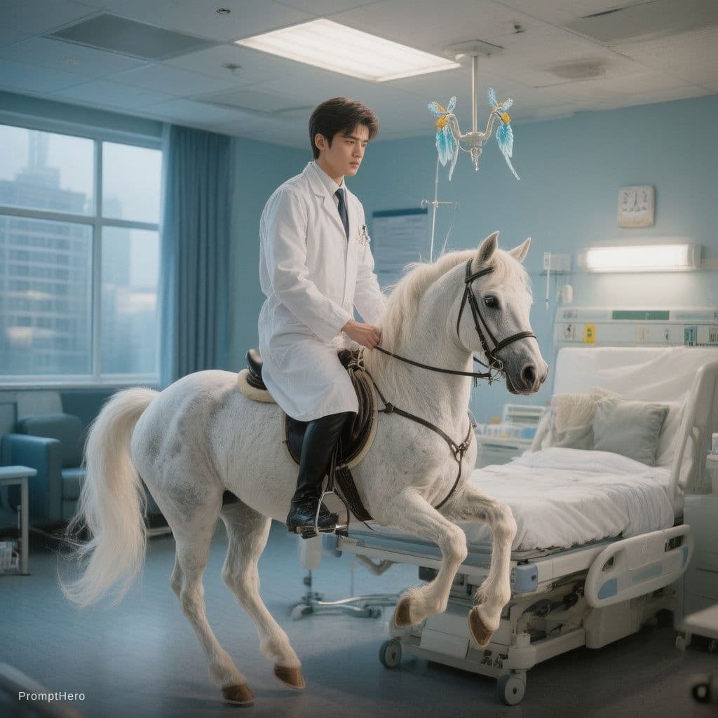 AI generated: unicorn mounting a hospital