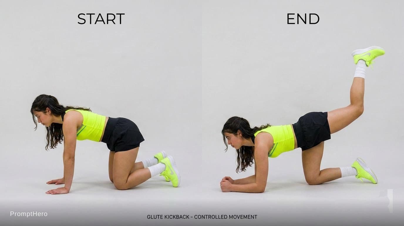 AI generated: generate image of the model in two positions for workout kneeled glute kickback