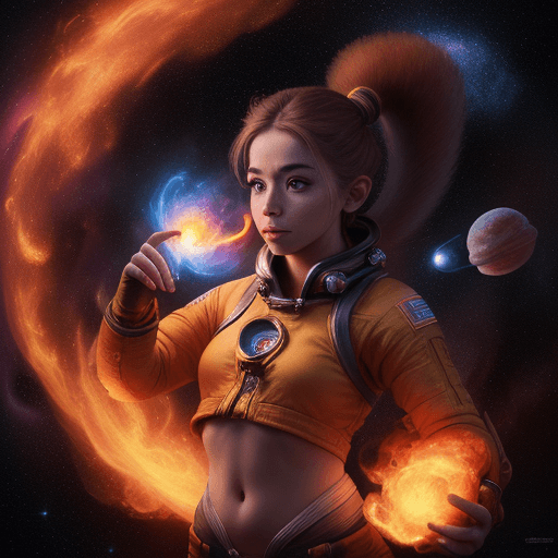 AI generated: high resolution cinematic portrait of a beautiful cute anthropomorphic female space monkey fire arti...
