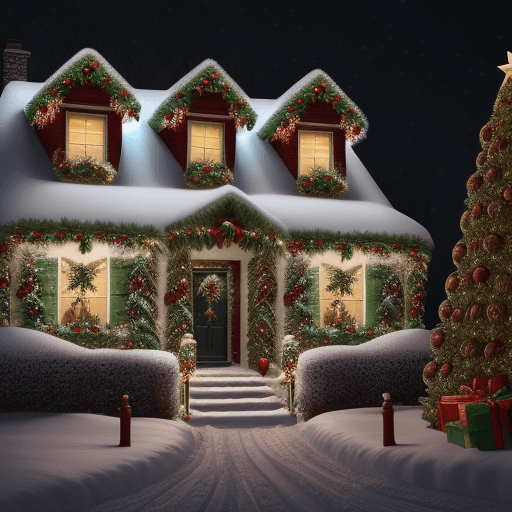 AI generated: 
Christmas decorated house, cinematic wallpaper HD quality