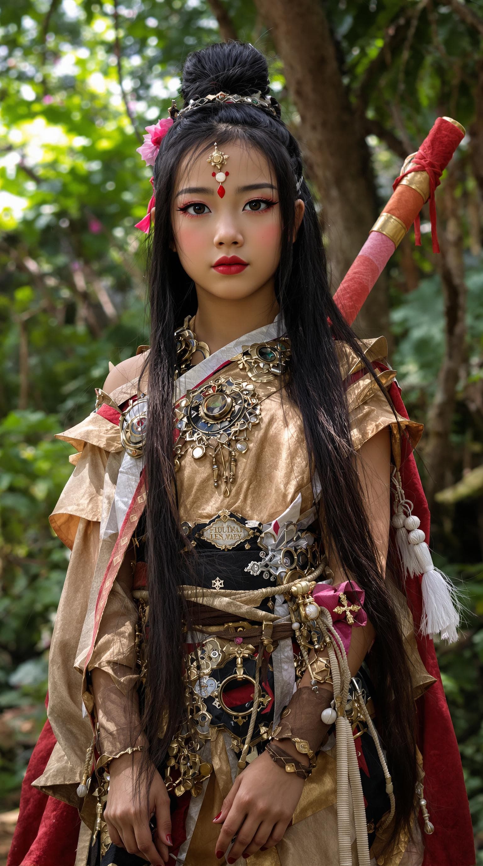 AI generated: a professional photo of a exceptionally beautiful in the world, Filipinos warrior  (age 7), (seven y...
