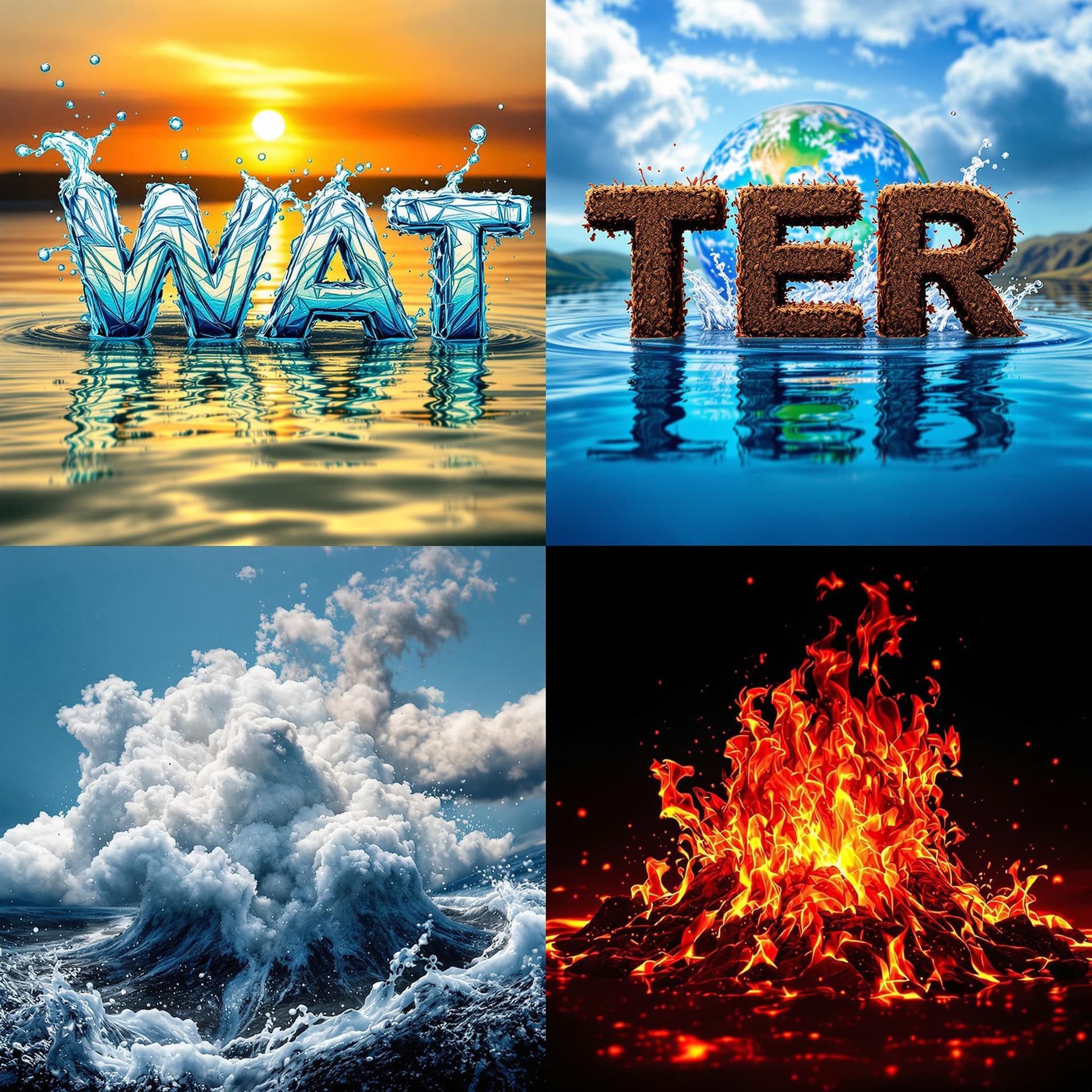 AI generated: the image show the fourth elements, each one in a part of the picture, first part is at top left and...