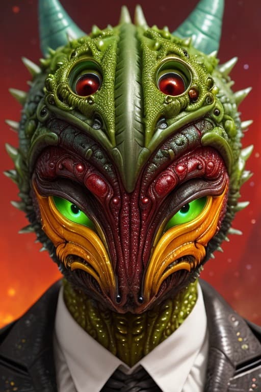 AI generated: Cute monster creature from Space terraforming Alien Flora, wearing a tuxedo, medium shot, hyper deta...