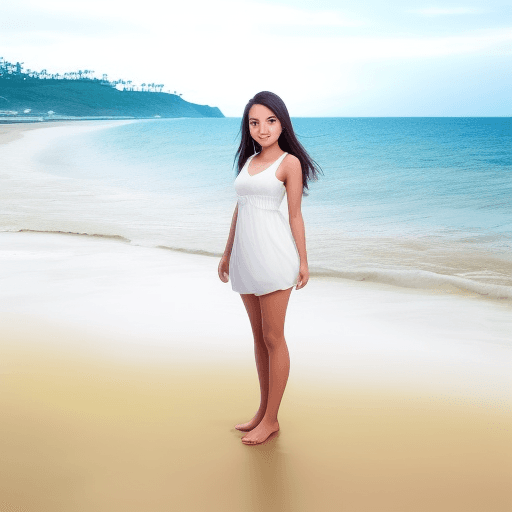 AI generated: beautefull girl full body view on the beach with sea in the background