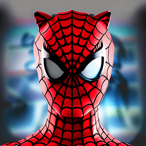 AI generated: cat head anthropomorphic humanoid body, marvel movie poster, spiderman character, blue spiderman sui...