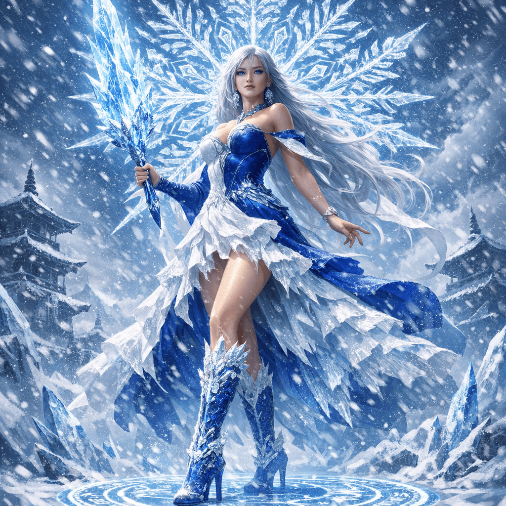 AI generated: A vertical high-fantasy masterpiece illustration of a majestic, powerful erotic beautiful young East...