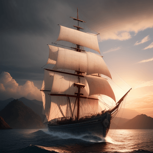 AI generated: Photo of a ultra realistic sailing ship, dramatic light, pale sunrise, cinematic lighting, battered,...