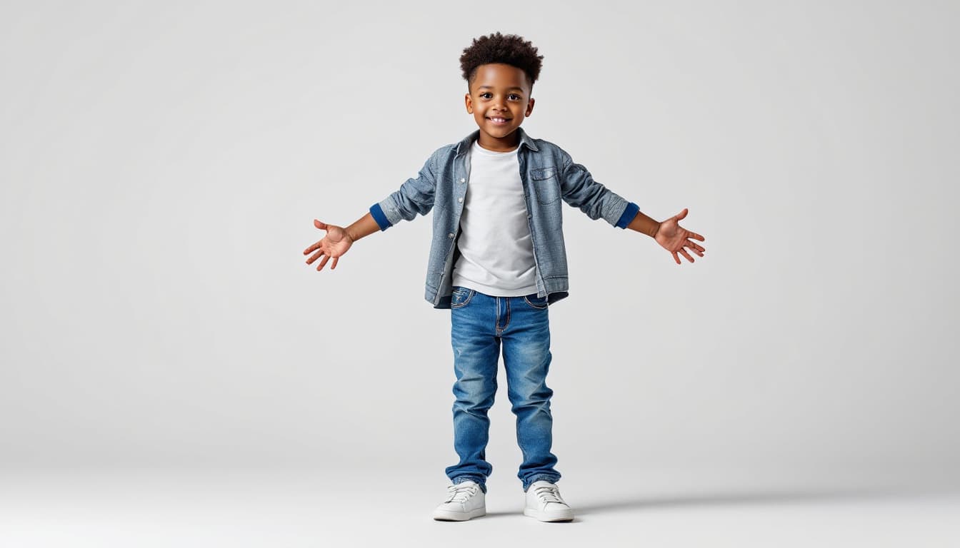 AI generated: A realistic 4D full-length photograph of an 5 year old Nigerian boy, tanned brown skin, realistic na...