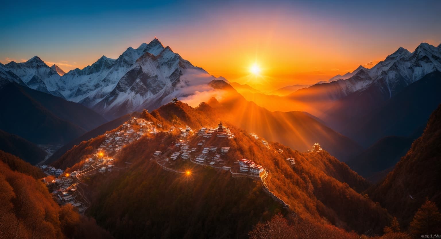 AI generated: Indulge in the magic of a Himalayan morning with this extra-detailed and hyper-realistic photo. ((Wi...