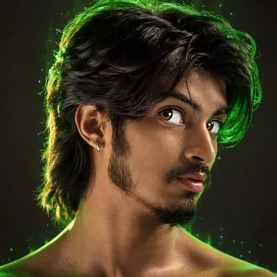 AI generated video: Anime image a boy looking attitude is Aura glowing in green colour