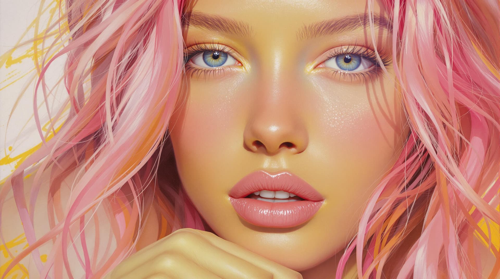 AI generated: a painting of a woman with pink hair, featured on artgerm, vogue journal cover, bill lowe gallery, s...