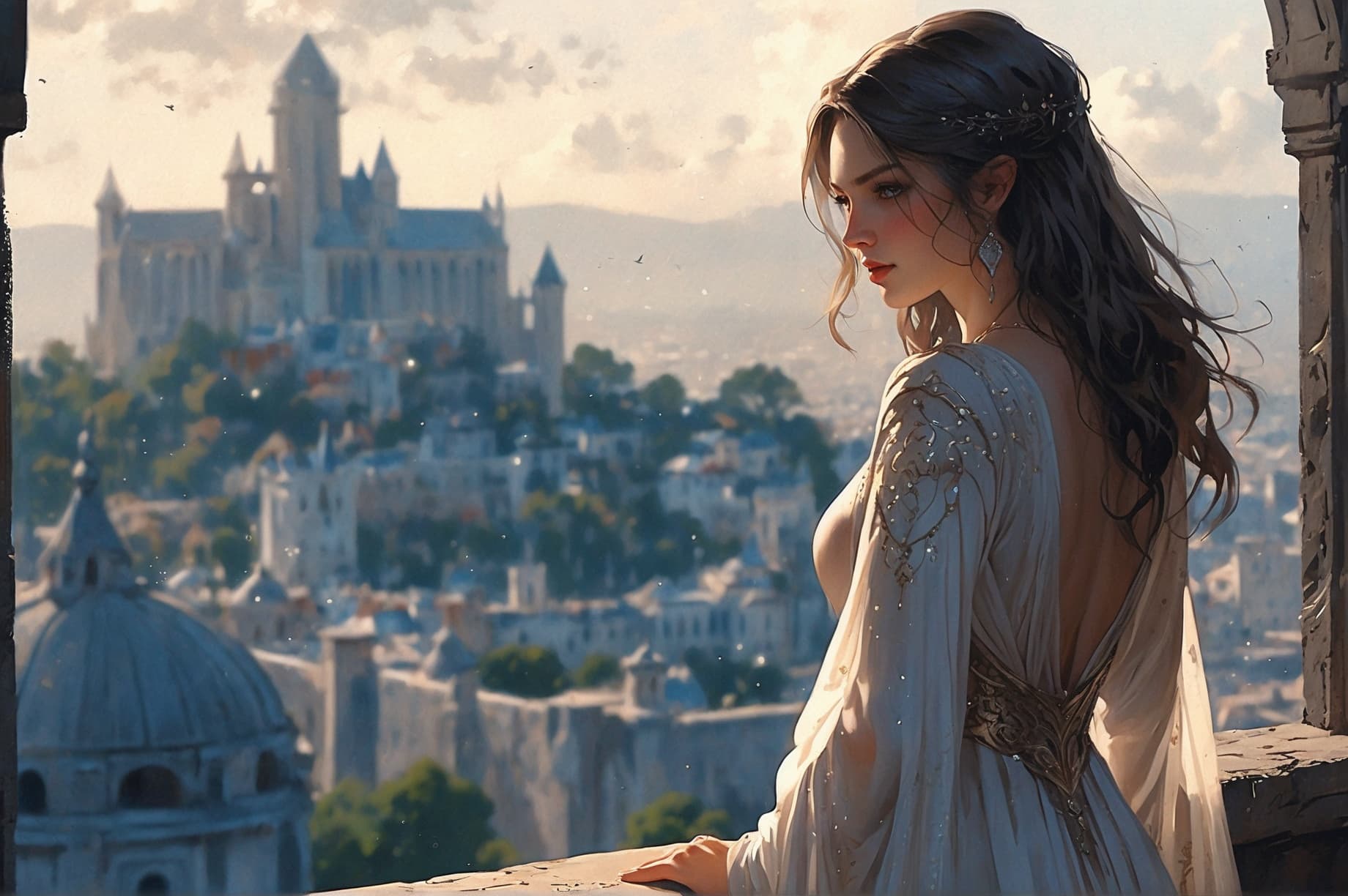 AI generated: "Photorealistic Image, An image capturing a gentle and delicate princess from Gondor, dressed in an ...