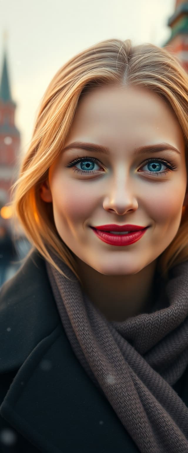 AI generated: "High resolution, close-up portrait photograph, Russian woman, early 20's, honey blonde hair, sapphi...