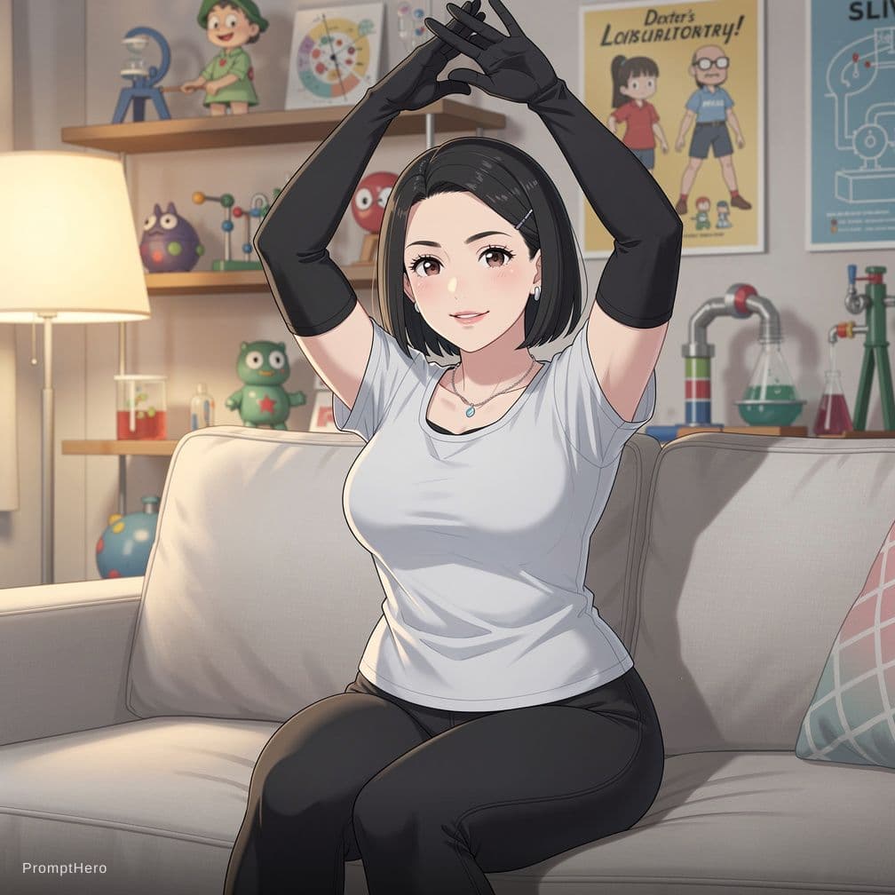 AI generated: hinata hyuga,from boruto,milf mother, japanese, solo, jewelry, earrings, gloves, breasts, wide hips,...