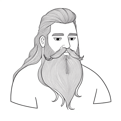 AI generated: A drawing of a man with long hair and beard in continuous one-line drawing, figure outline only, sin...