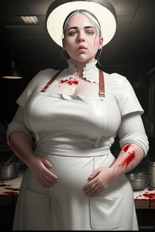 AI generated: RAW photo, low key, cinematic composition, fat  ugly female butcher, woman, rim light, blood everywh...