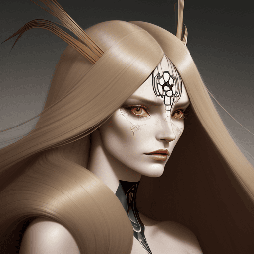 AI generated: illustration of a woman with long b hair, in the style of ingrid baars, scott campbell, dark beige a...
