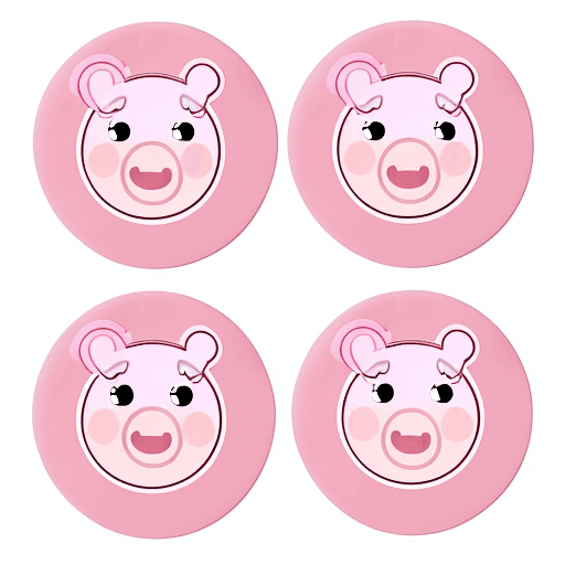 AI generated: "12 pink circle cupcake toppers with Peppa Pig showing different emotions: laugh, surprise, doubt, h...