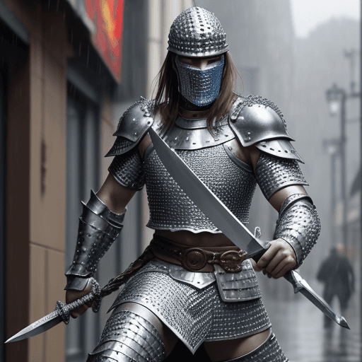 AI generated: Warrior man in chain mail armor wielding a sword. He is a fierce warrior on the battlefield and in t...