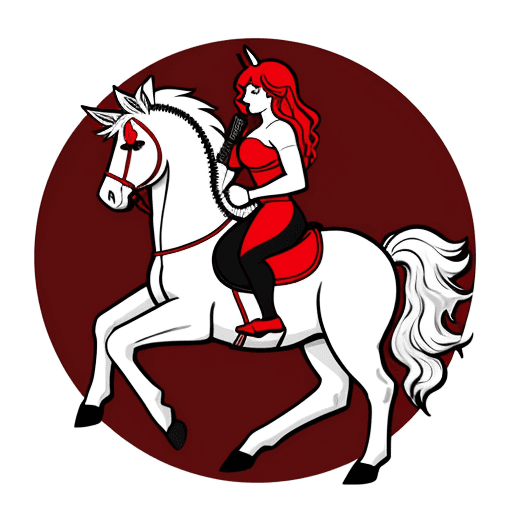 AI generated: a round logo with a centaur showing in either hand a hammer and a book, everything in white and shad...