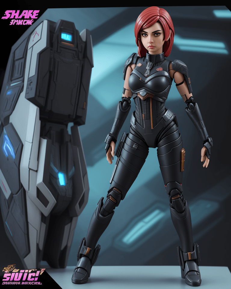 AI generated: action figure of ((Aya Shalkar)), pouting, wearing scifi outfit