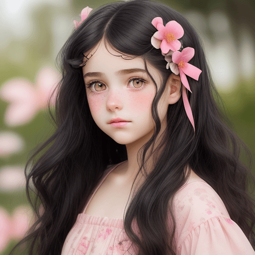 AI generated: realistic photo of a [very beautiful 13 year old girl], with [long, wavy, black hair], wearing [simp...