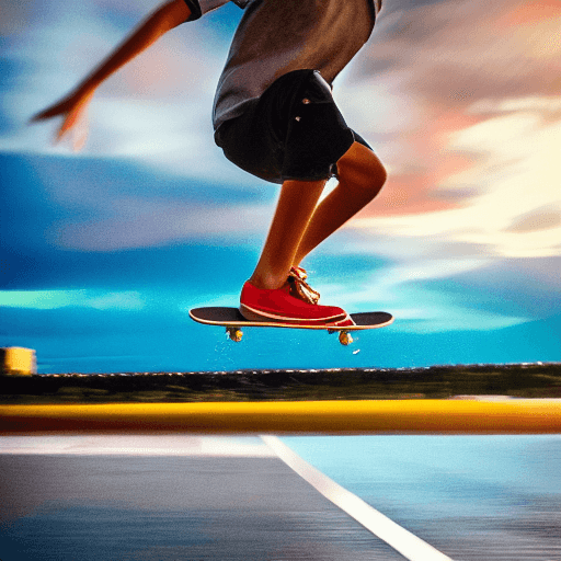 AI generated: dynamic, high-speed action, encapsulated in a warm, vibrant sunset backdrop, a tight crop focusing o...