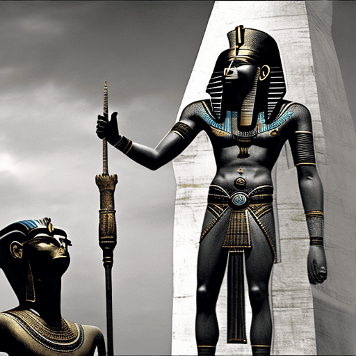 AI generated: The Egyptian god Horus exasperates his wrath against man. Sinister. photorealistic. cinematic. full ...
