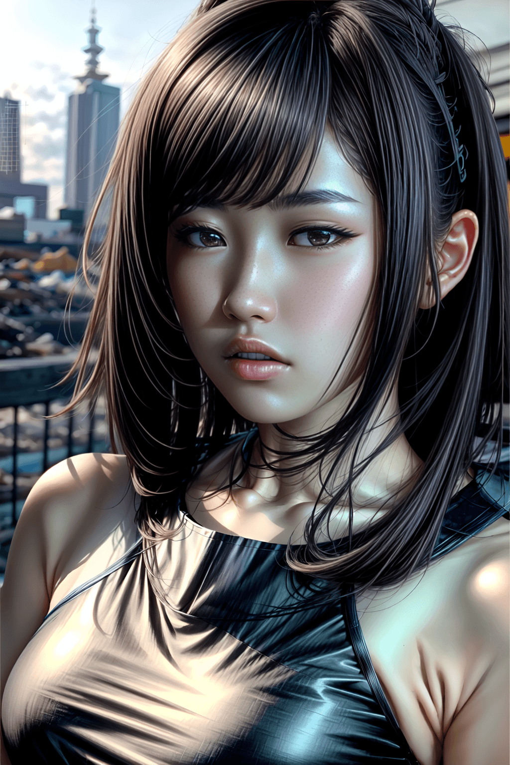 AI generated: cyberpunk landscape, ultra-realistic, cinematic lighting, ultra-detailed, detailed gorgeous face, be...
