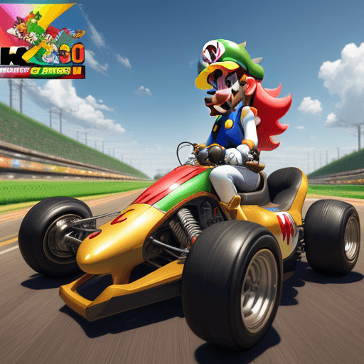 AI generated: Super Mario Kart from Super Mario Kart Deluxe 8, colorful, unique, amazing view, awesome detail, ill...