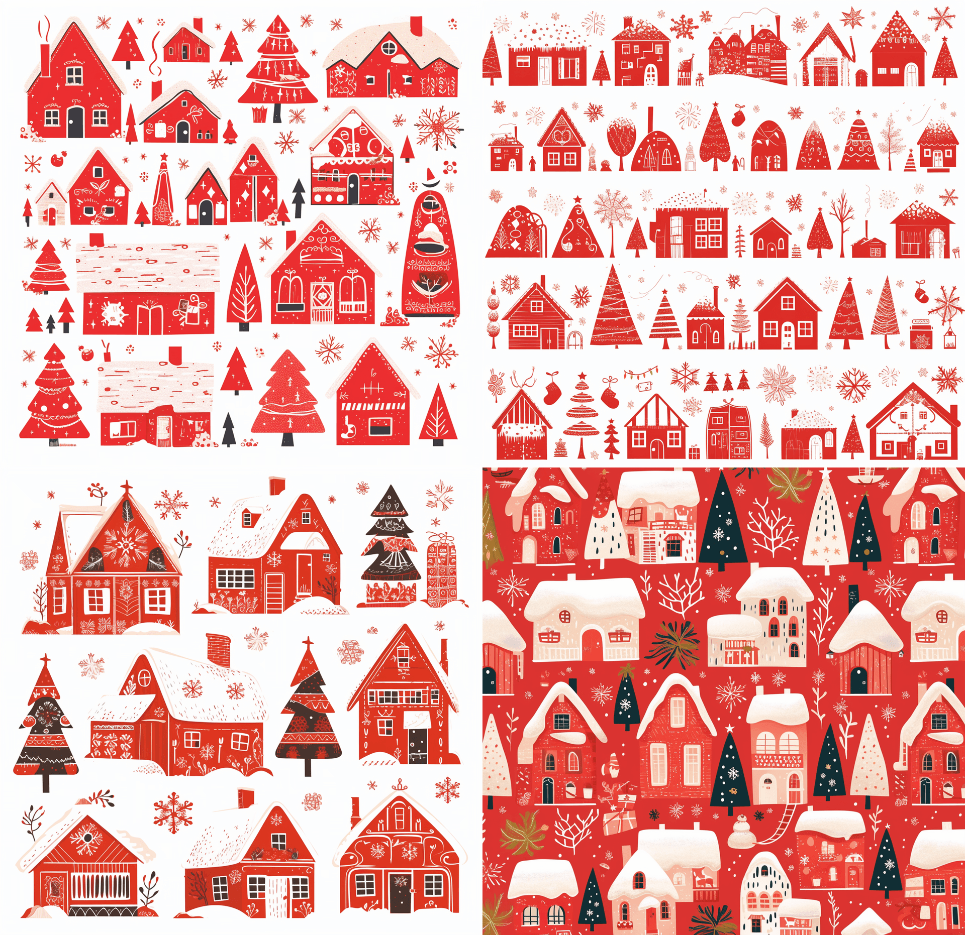 AI generated: A red ans white Christmas houses and snowflake patterns. --ar 32:31