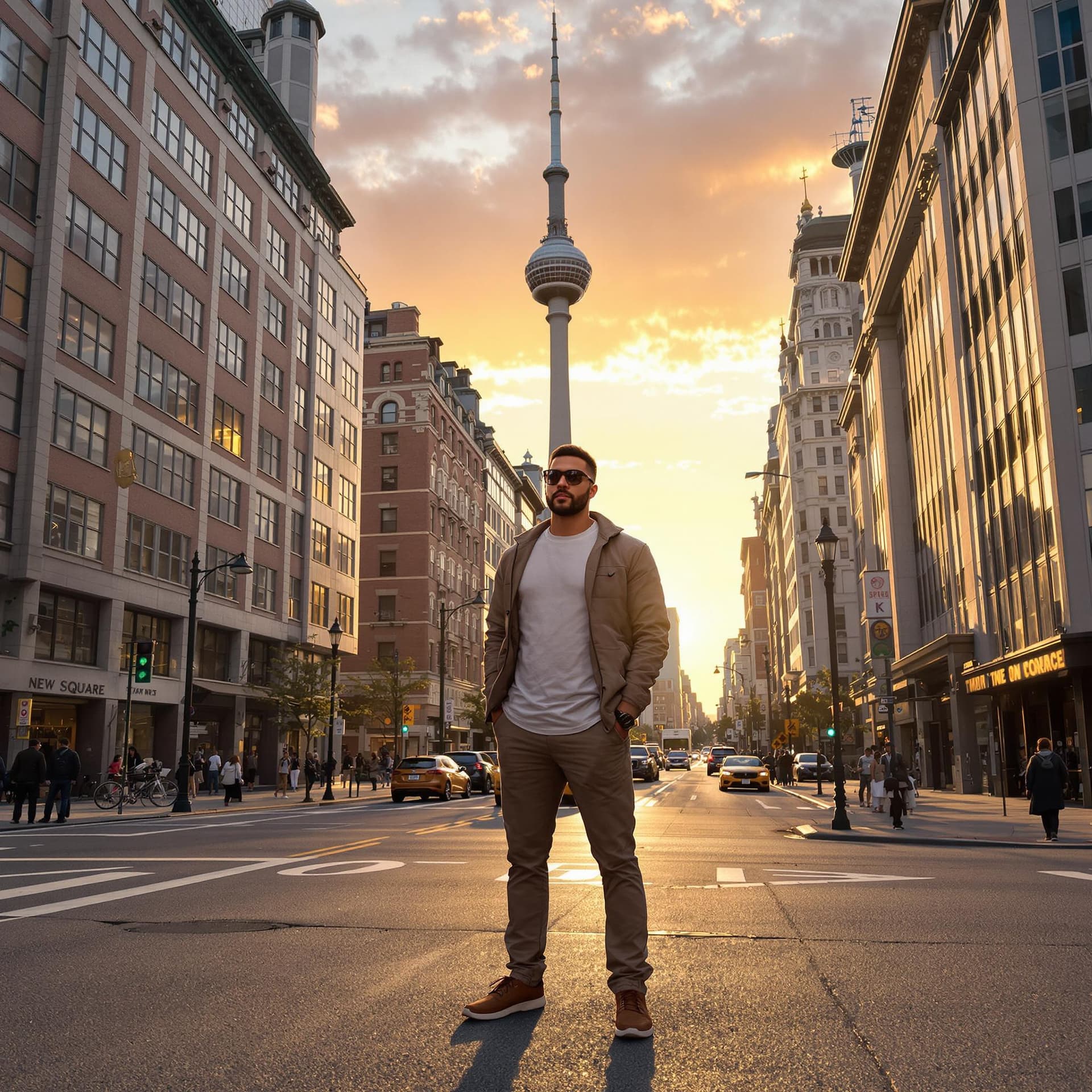 AI generated: hyper realism, high detail, octane render, 8k , some guy with casual dress standing on the new york ...