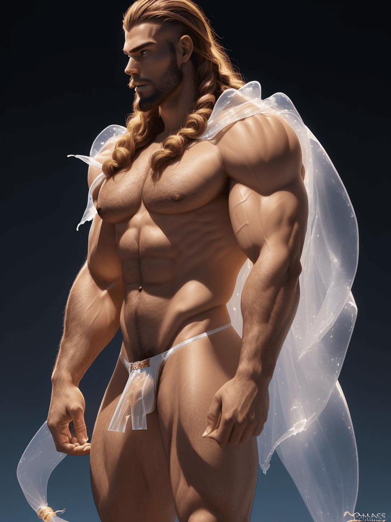 AI generated: profile view, Shaka from Kinght of the Zodiacs, hairy caucasian complexion, muscular, athletic and b...