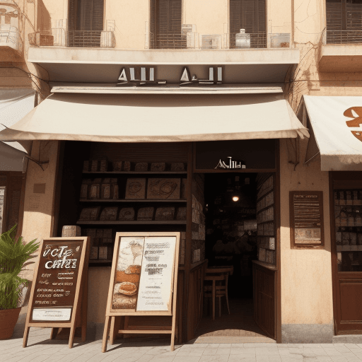 AI generated: A picture of a place selling coffee with a sign saying "Abu Nizar Coffee", with more details, FHD