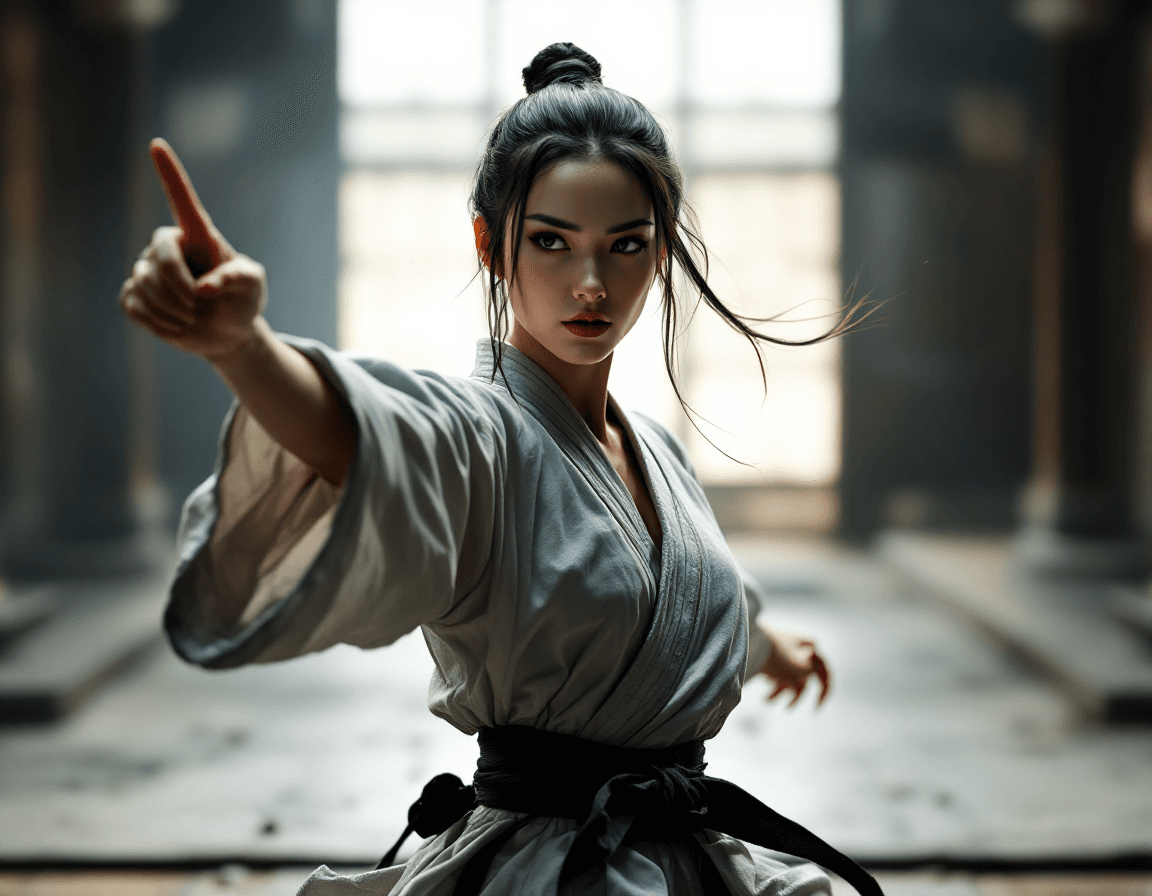 AI generated: An ultra-detailed, high contrast, elegant, gritty, side view image of a beautiful Japanese female ka...