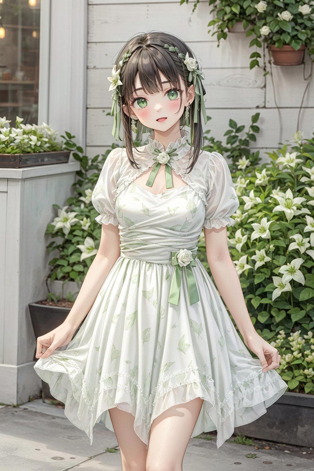 Kawaii Fashion: Lily of the Valley Floral Print Handkerchief Hem Dress