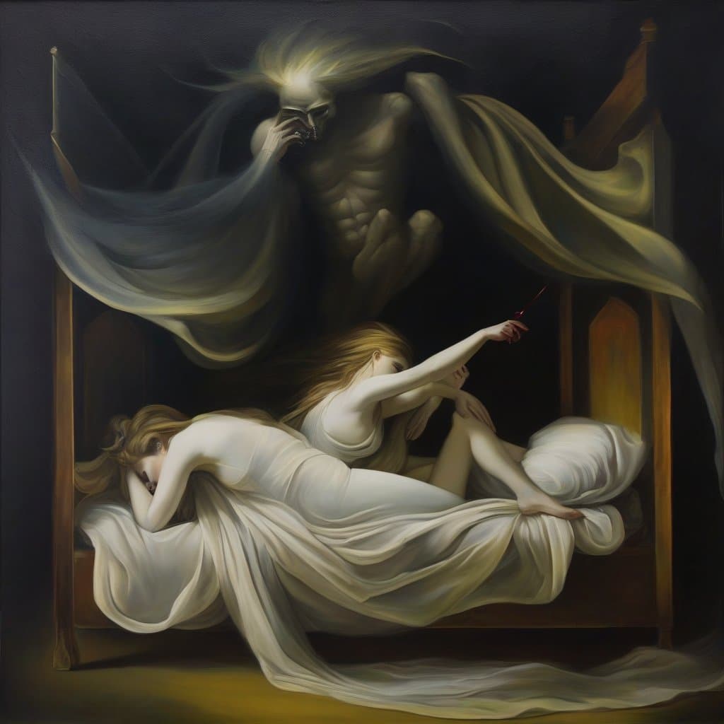 AI generated: Nightmares of a toxic Love, oil painting in the style of Henry Fuseli