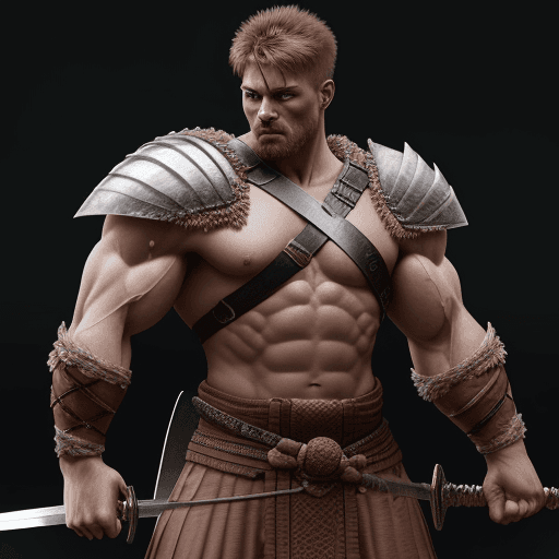 AI generated: hyper realistic muscular strong Warrior male with sword and shiled