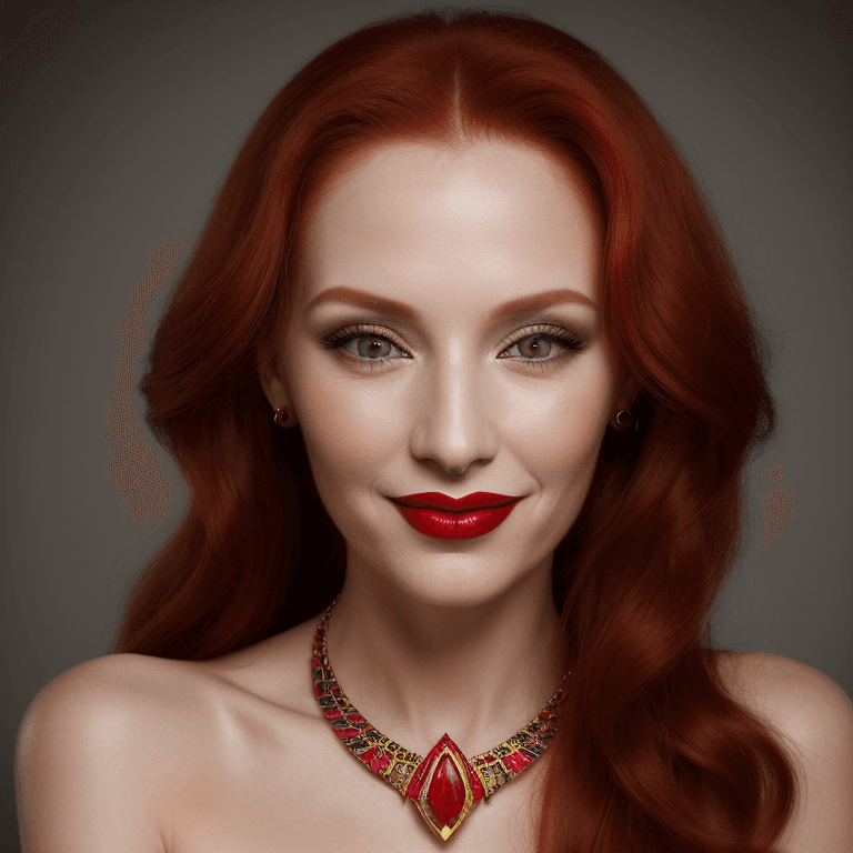 AI generated: hyper realistic headshot photo of a 30 year old stylish, woman,  elegant, long red hair, slim, skinn...
