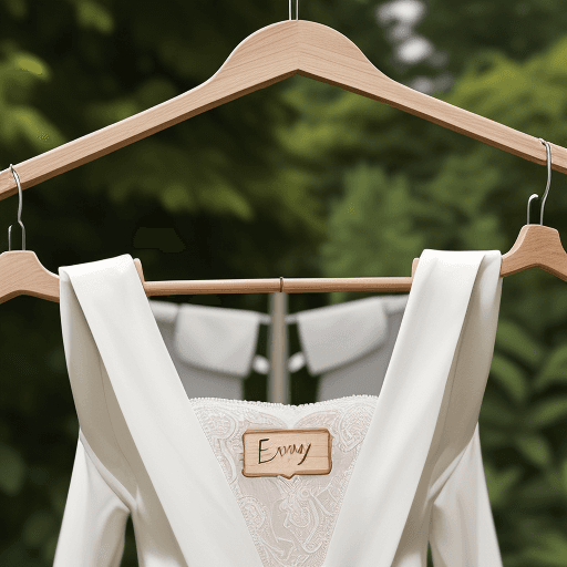 AI generated: a wooden wedding hanger with an engraving of the name emily can you make it outside in a beautiful g...